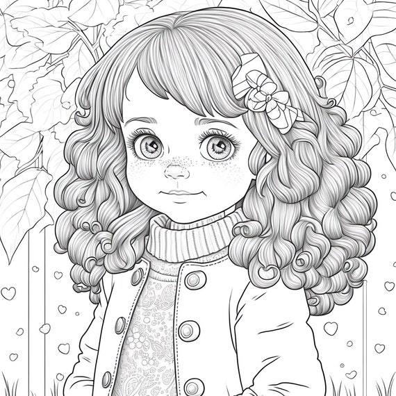 Little girls vol printable coloring pages ai generated illustrations instant download