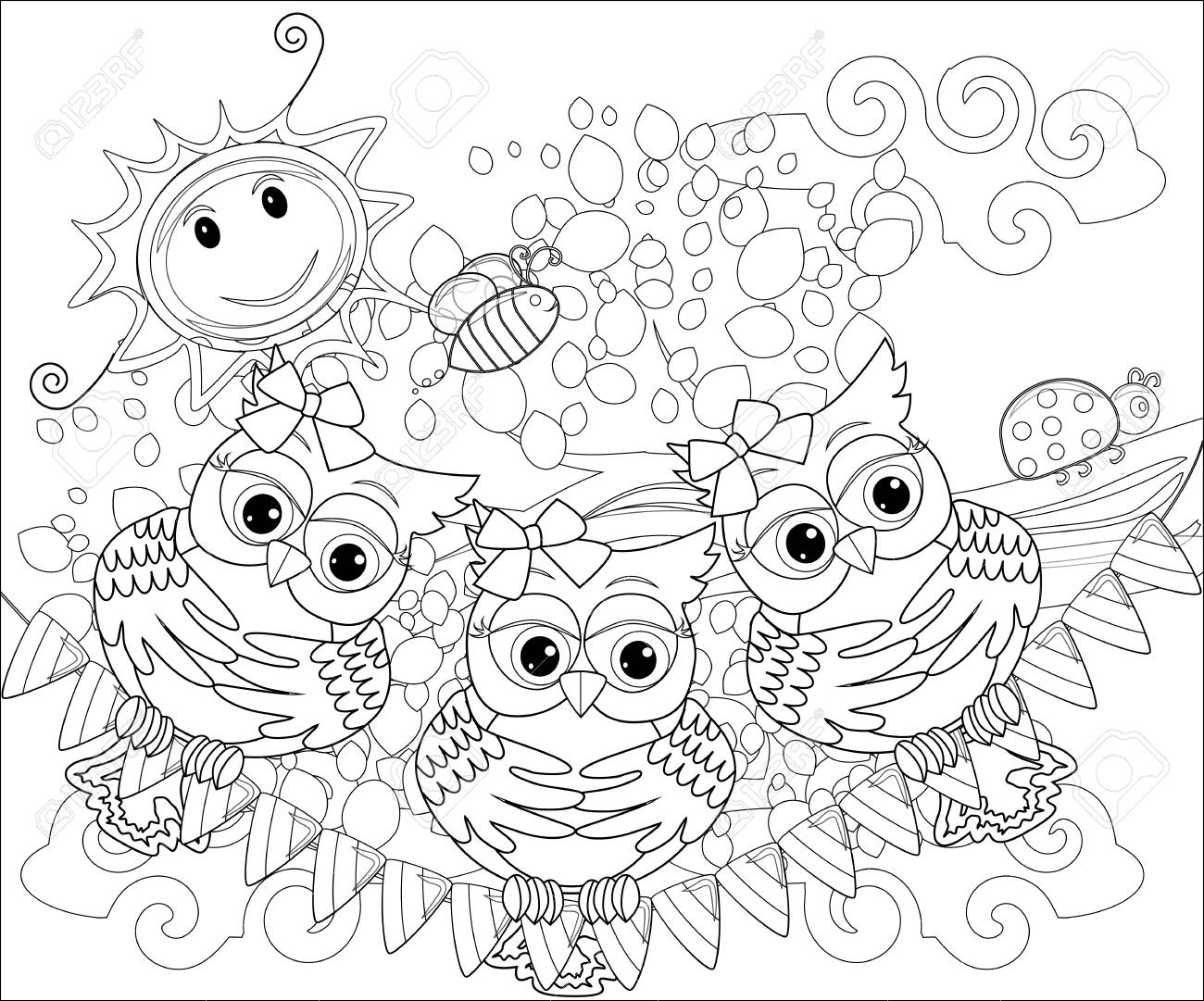 Coloring book for adult and older children coloring page with cute owl and floral frame outline drawing style royalty free svg cliparts vectors and stock illustration image