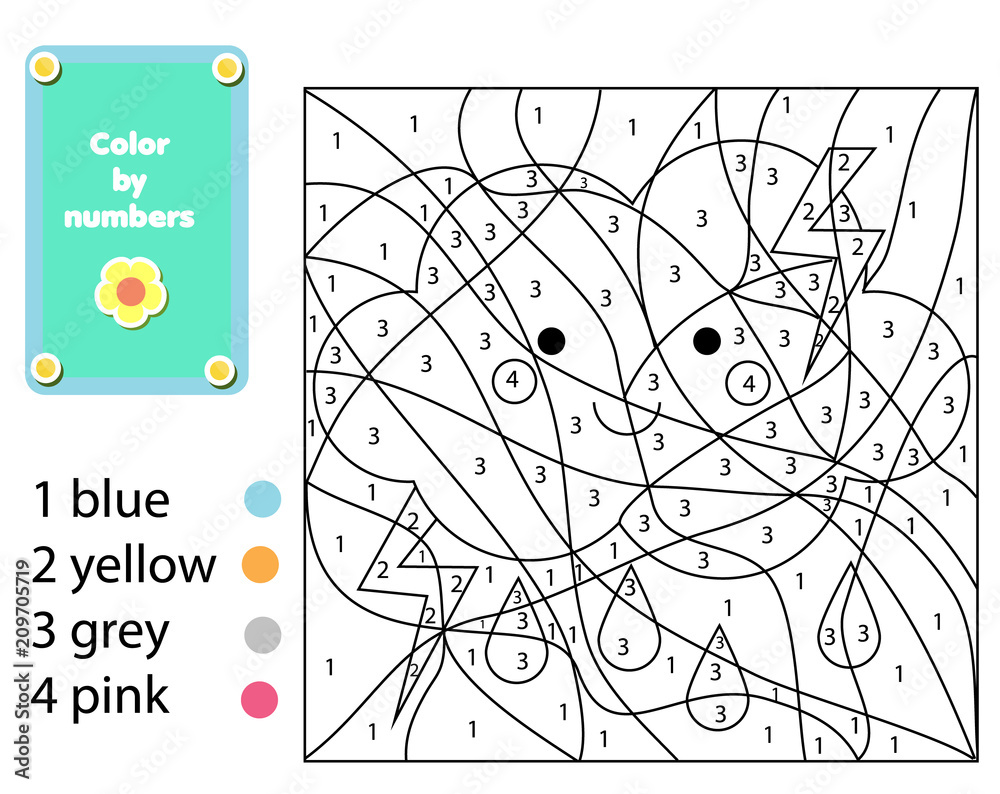 Children educational game coloring page with cute cloud color by numbers printable activity worksheet for toddlers and pre school age vector