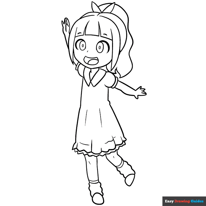 Young anime girl coloring page easy drawing guides