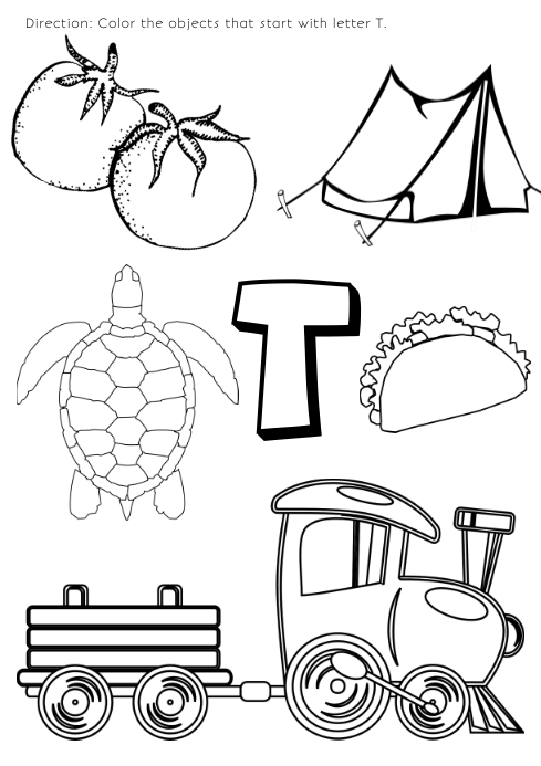 Coloring page for kids letter t template