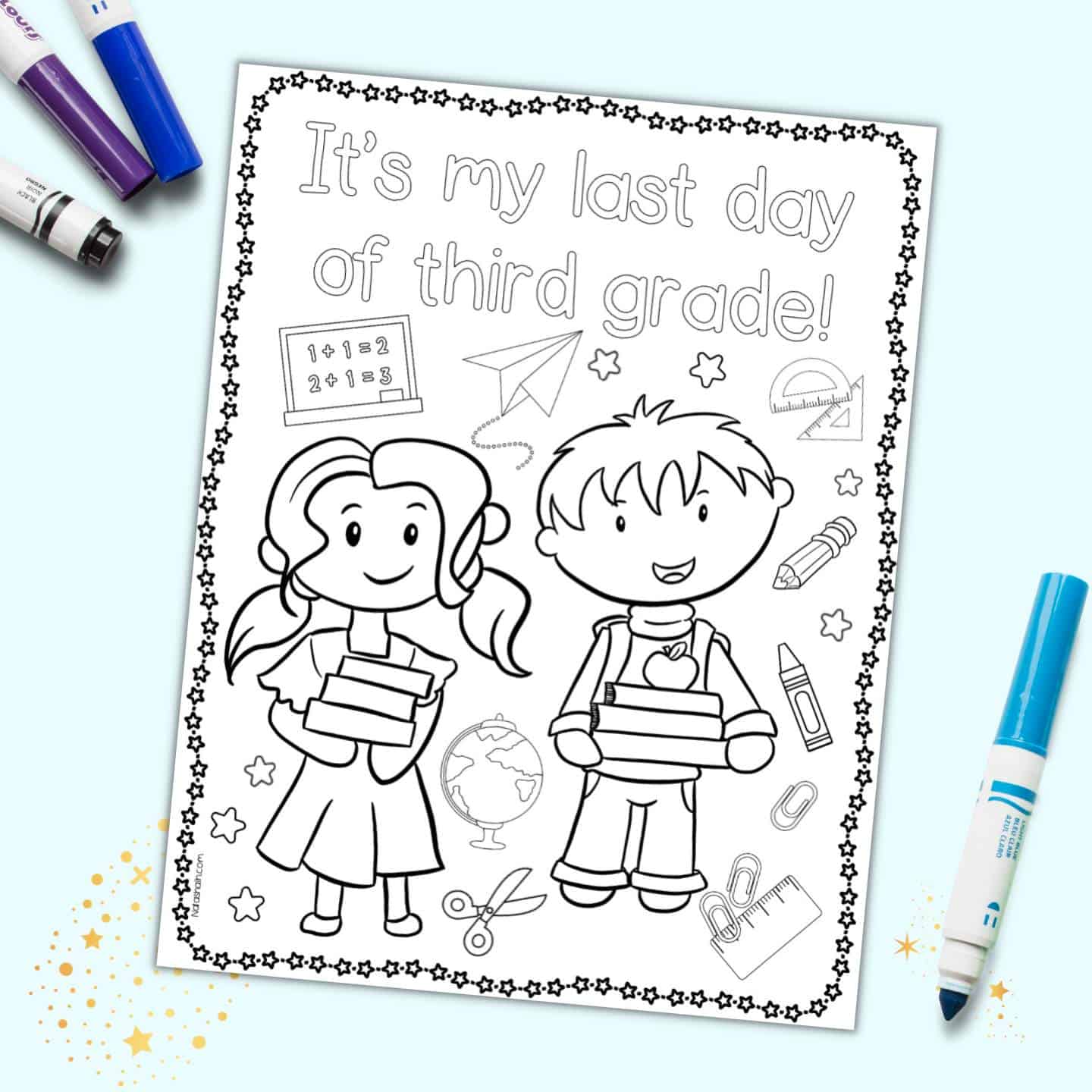 Free printable last day of third grade coloring page