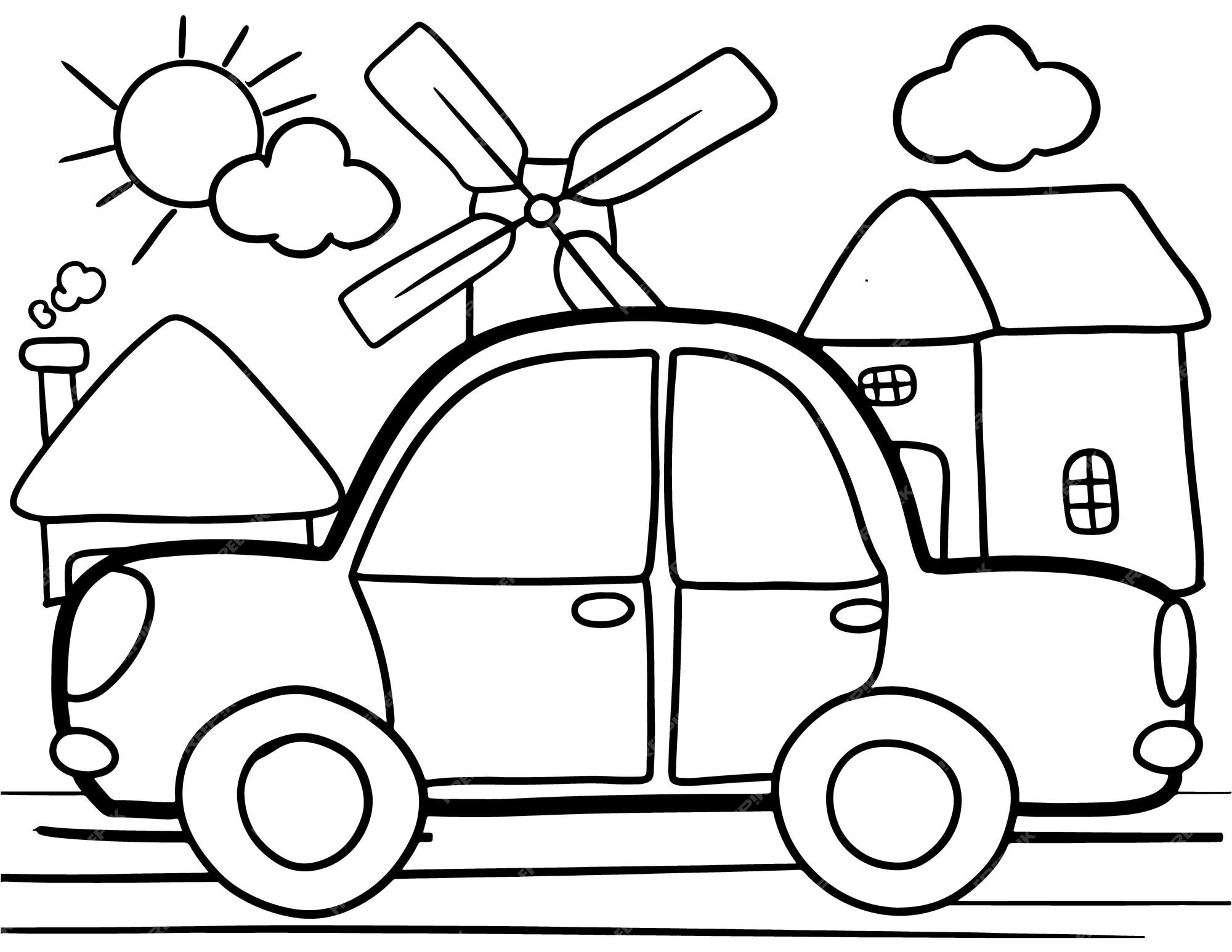 Premium vector car coloring page for kids line art vector blank printable design for children to fill in