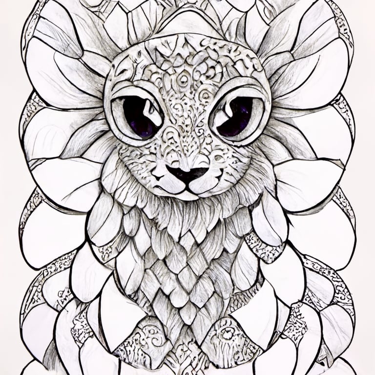 Beautiful high quality coloring page grayscale coloring page young beautiful fantasy animals zentangle pattern outline drawing outline hand drawing coloring page for adult coloring bookwhite background