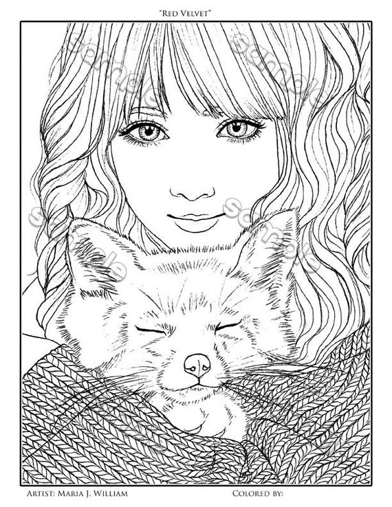 Cute girl fox coloring page by maria j william instant pdf download