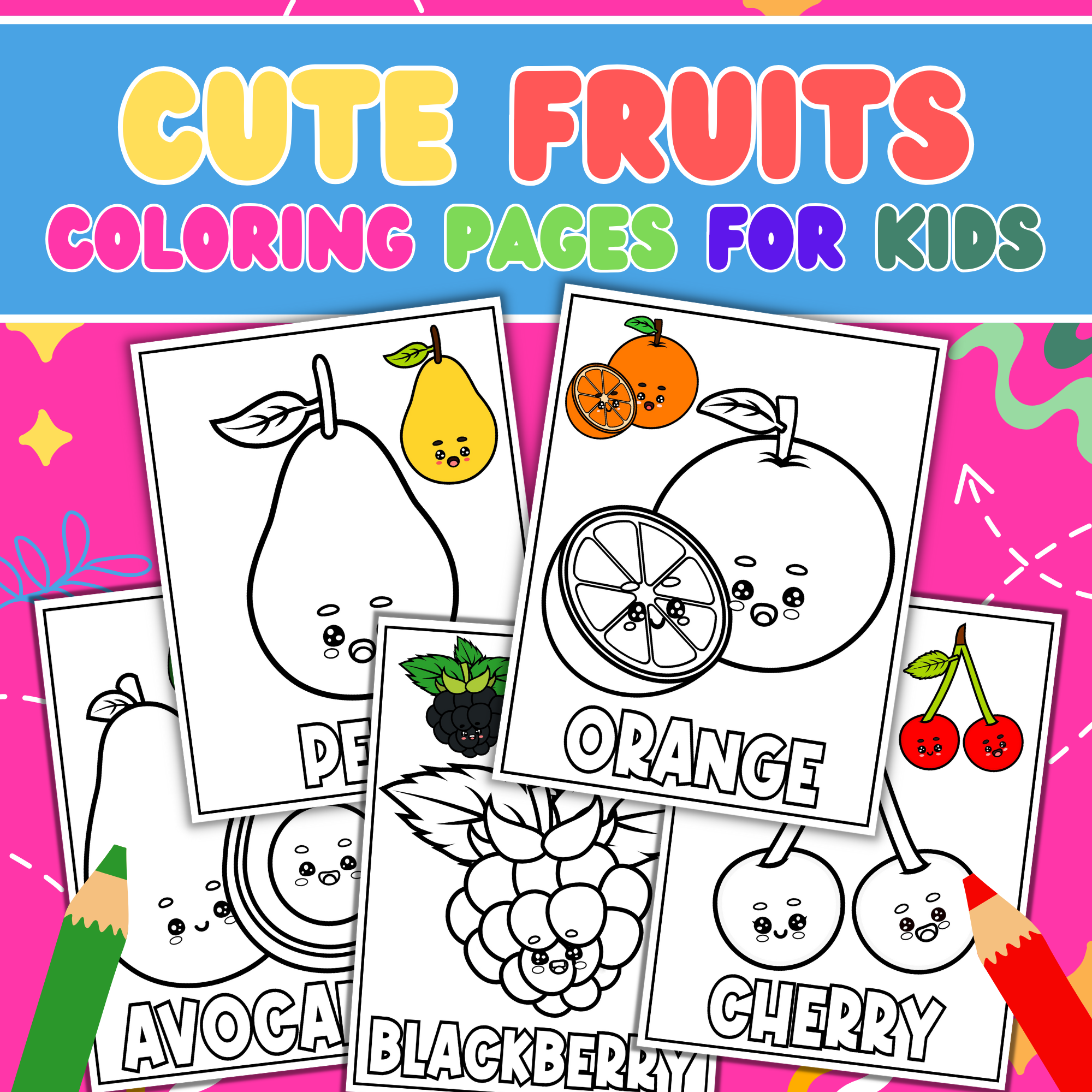 Cute fruits coloring pages for kids made by teachers