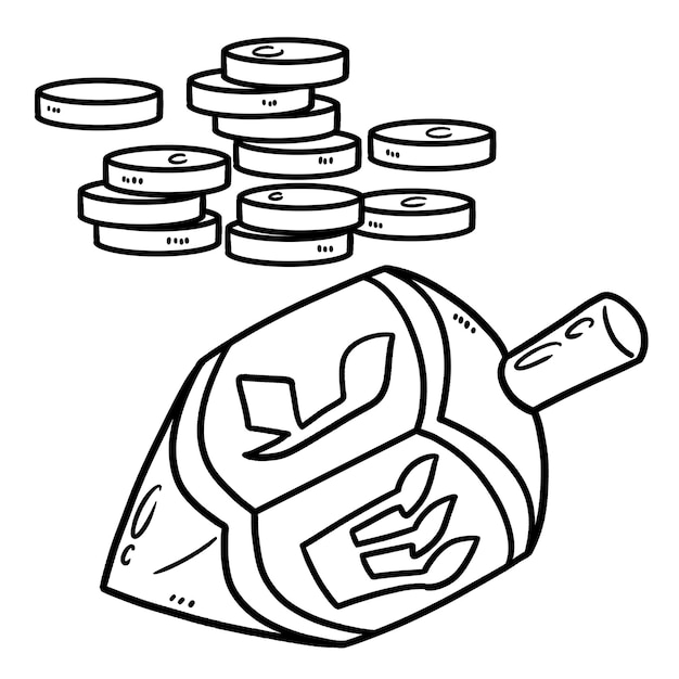 Premium vector hanukkah dreidel and coins isolated coloring page