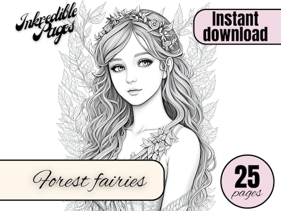 Coloring pages for adults forest fairy grayscale fairies to color adult coloring book printable gift idea instant digital download pdf