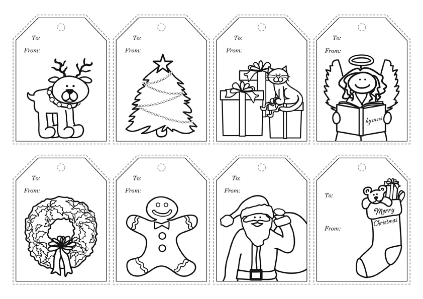 Colour in christmas gift tags free printable