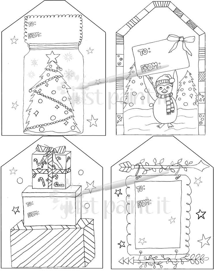 Free coloring christmas gift tags