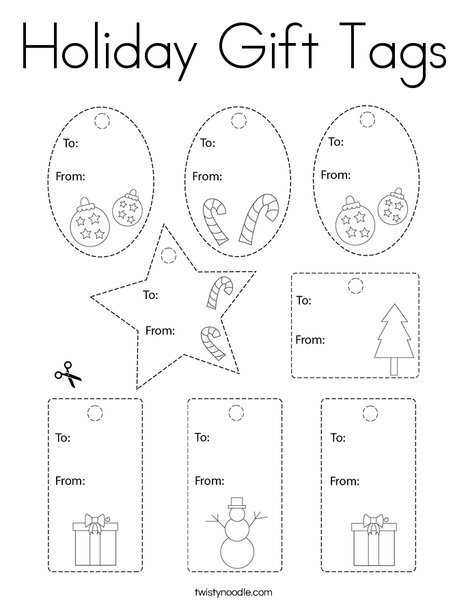 Holiday gift tags coloring page