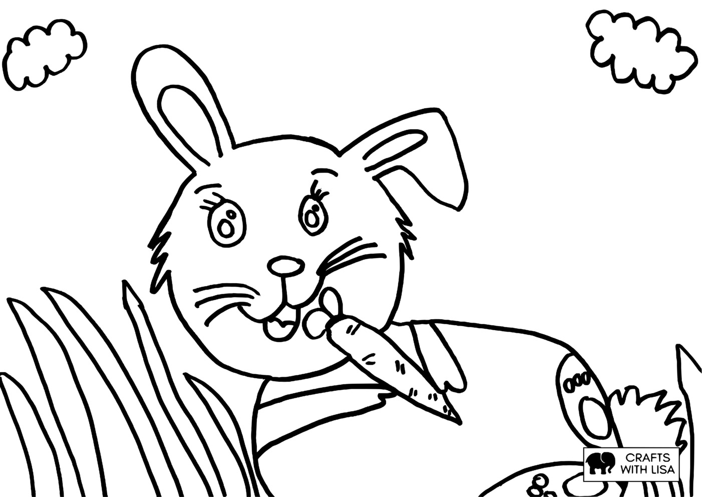 Rabbit in grass coloring page