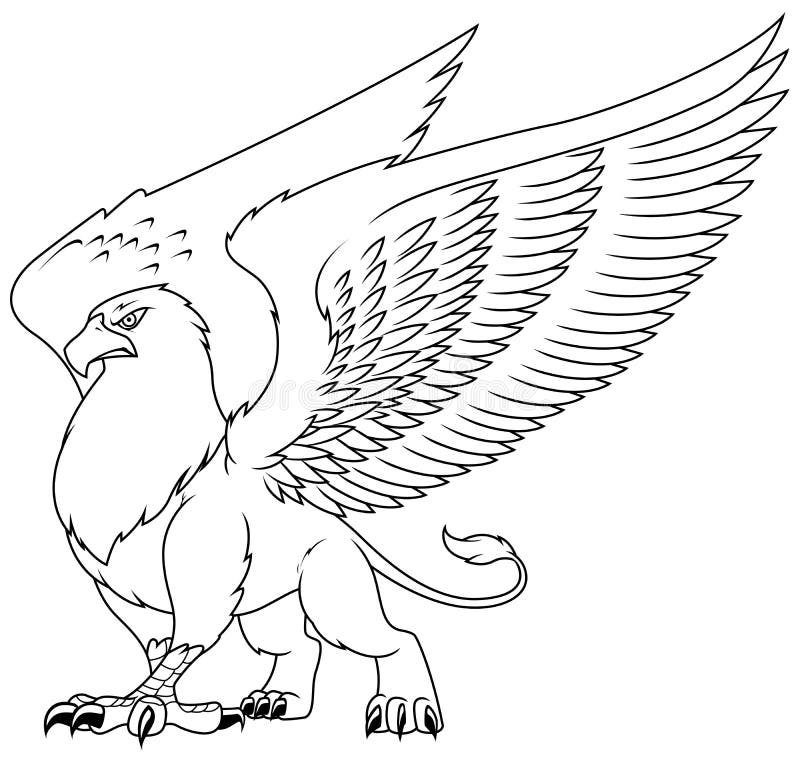 Griffin line art stock vector illustration of mythical