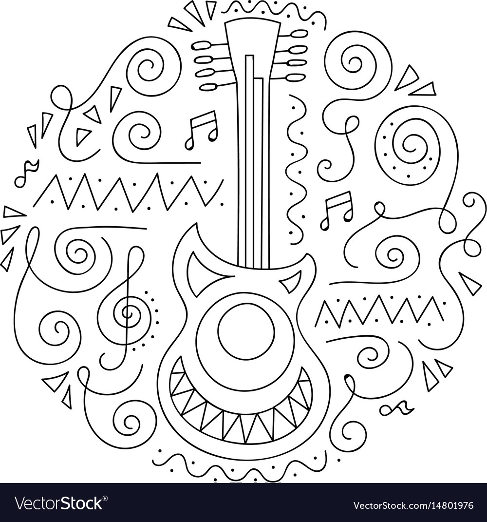 Doodle guitar coloring page royalty free vector image