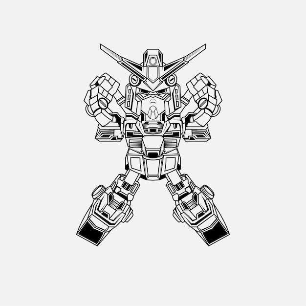 Premium vector tattoos black and white illustration vector japanese robot gundam custom art