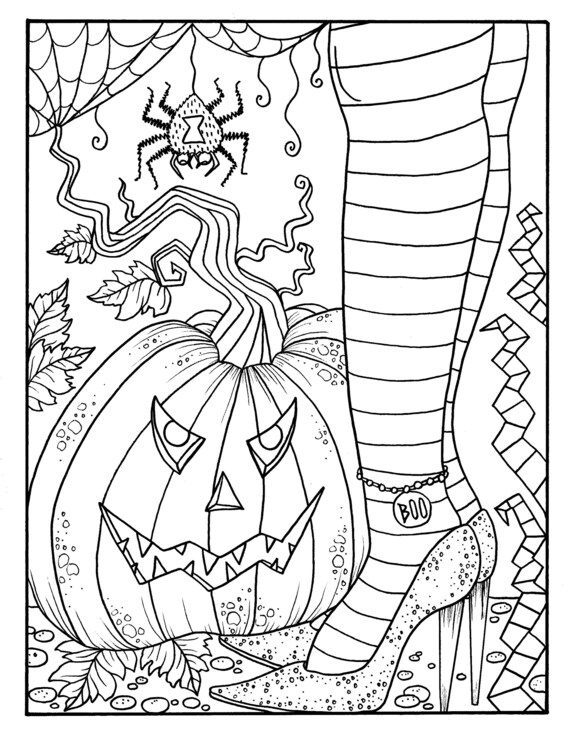 Witchy feet pdf coloring page halloween coloring fun pumpkin witch fall adult coloring page