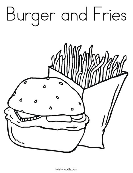 Burger and fries coloring page