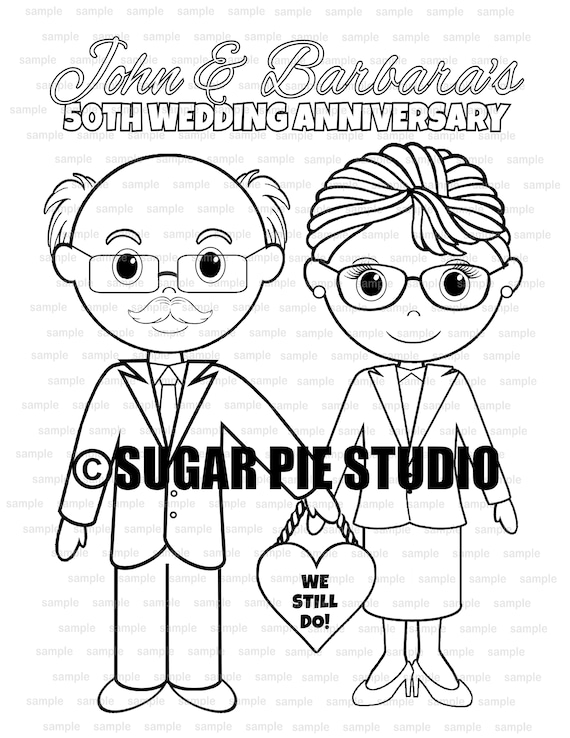 Wedding anniversary coloring page party favor childrens kids activity pdf or jpeg file