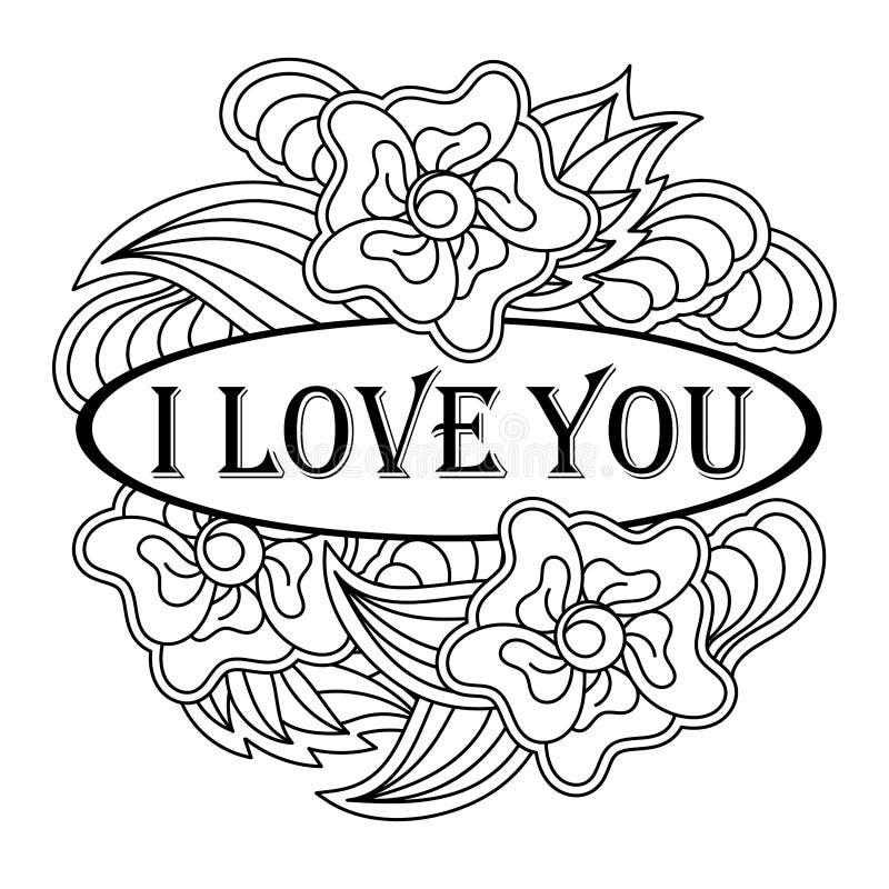 I love you coloring page vector floral position flowers frame stock vector