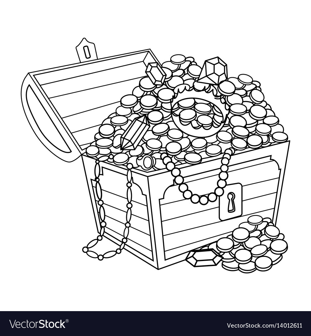 Chest with gold and jewels coloring book vector image