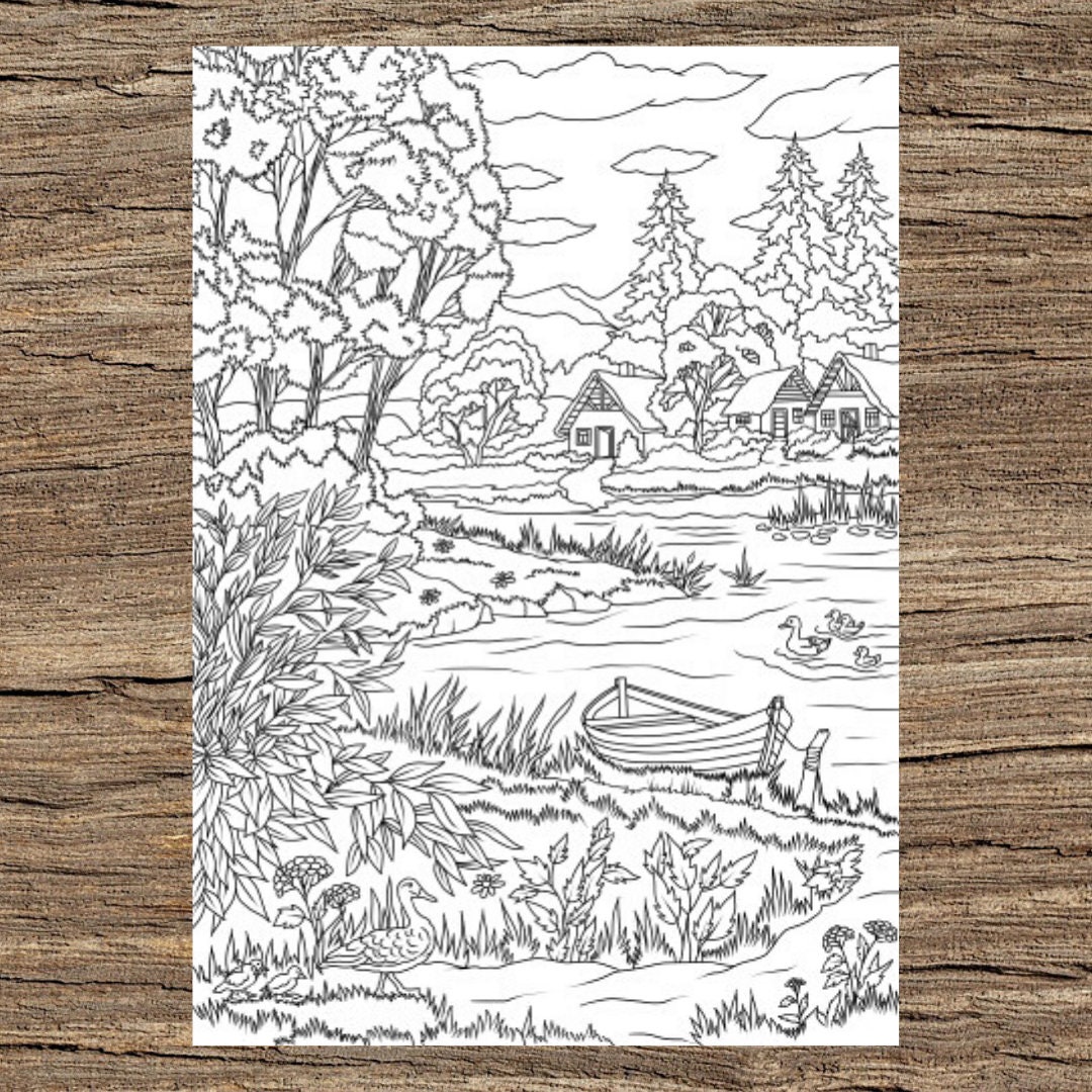 Lake view printable adult coloring page from favoreads coloring book pages for adults and kids coloring sheets coloring designs