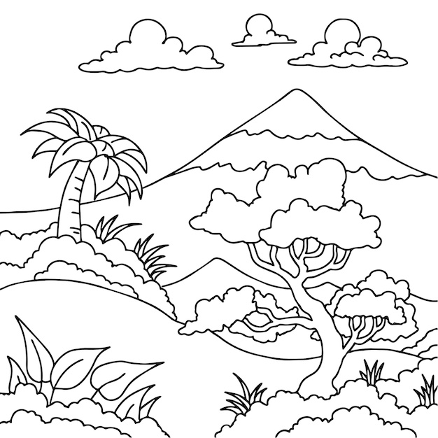Premium vector hand drawn coloring page nature landscape
