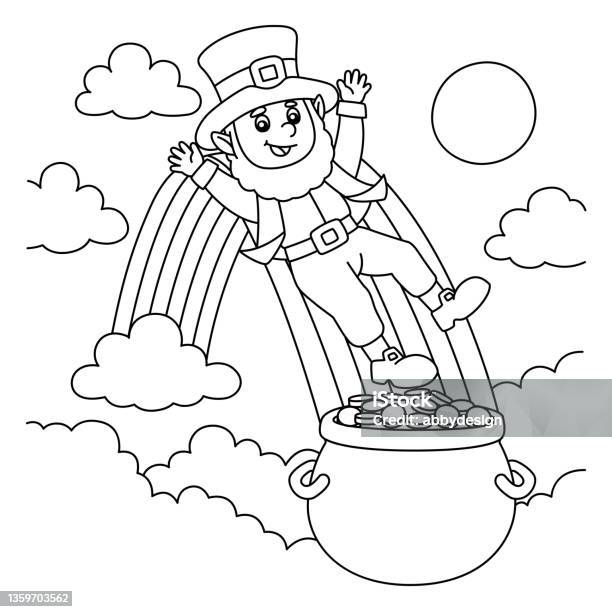 St patricks day leprechaun coloring page for kids stock illustration