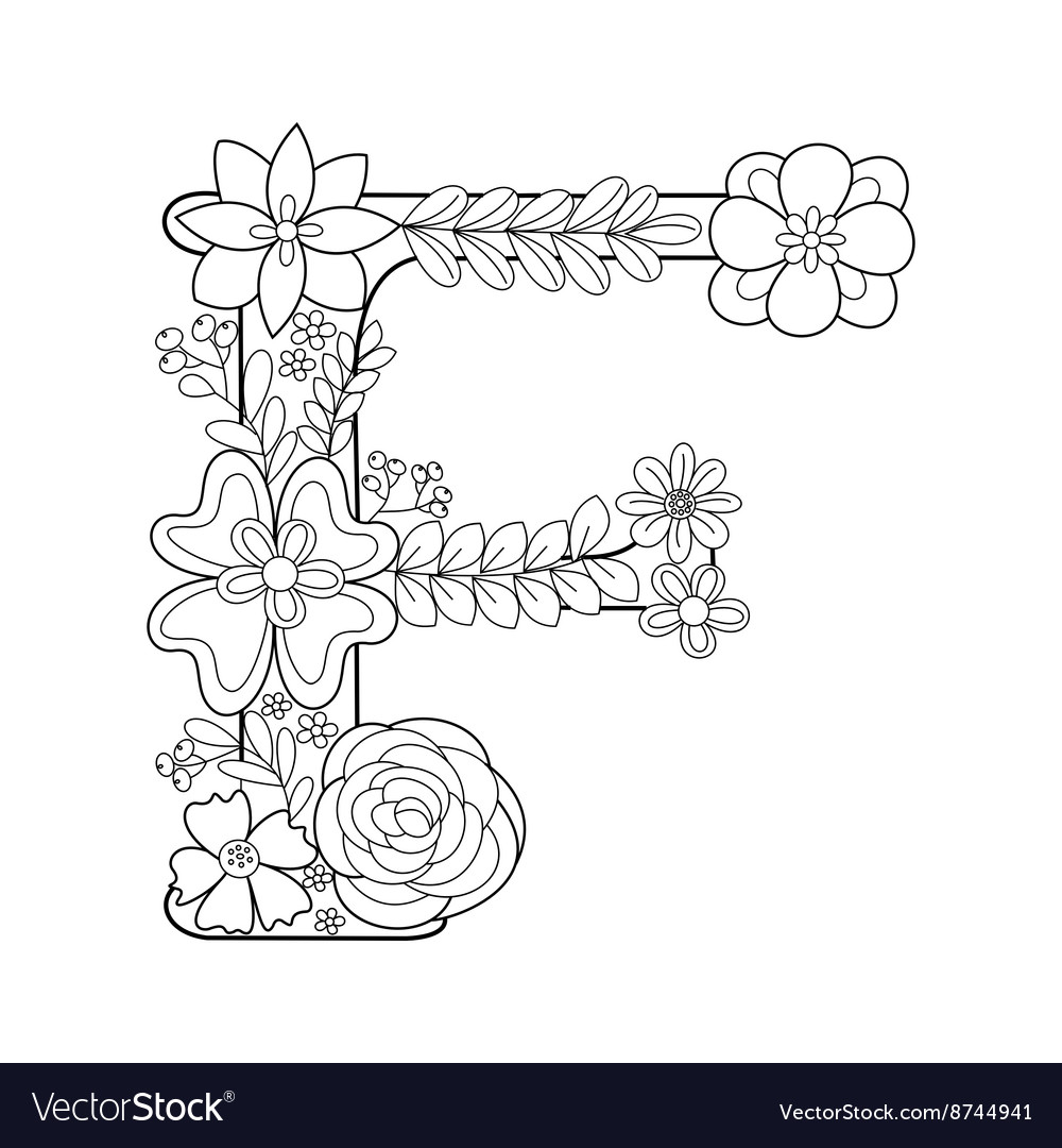 Letter f coloring book for adults royalty free vector image