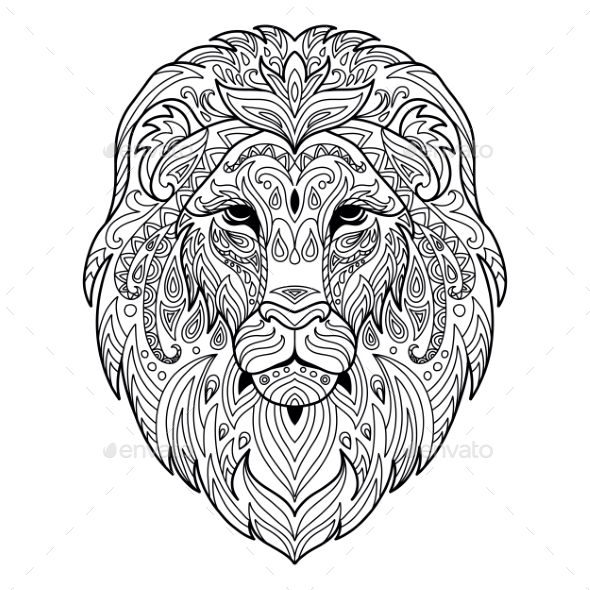 Tangle lion coloring book page for adult vectors