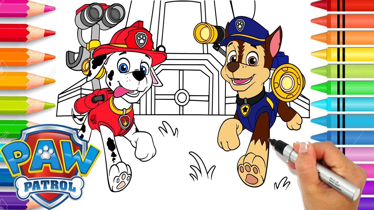 Paw patrol chase and marshall coloring page paw patrol coloring book printable paw patrol page