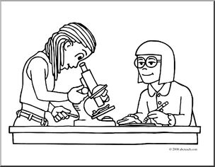 Clip art kids using a microscope coloring page i
