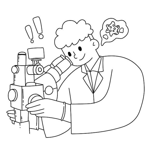 Premium vector coloring page alphabets vector man using microscope