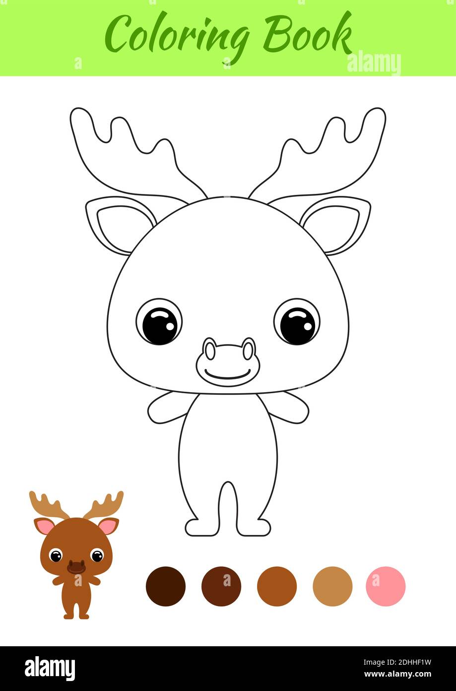 Coloring book little baby moose coloring page for kids educational activity for preschool years kids and toddlers with cute animal stock vector image art