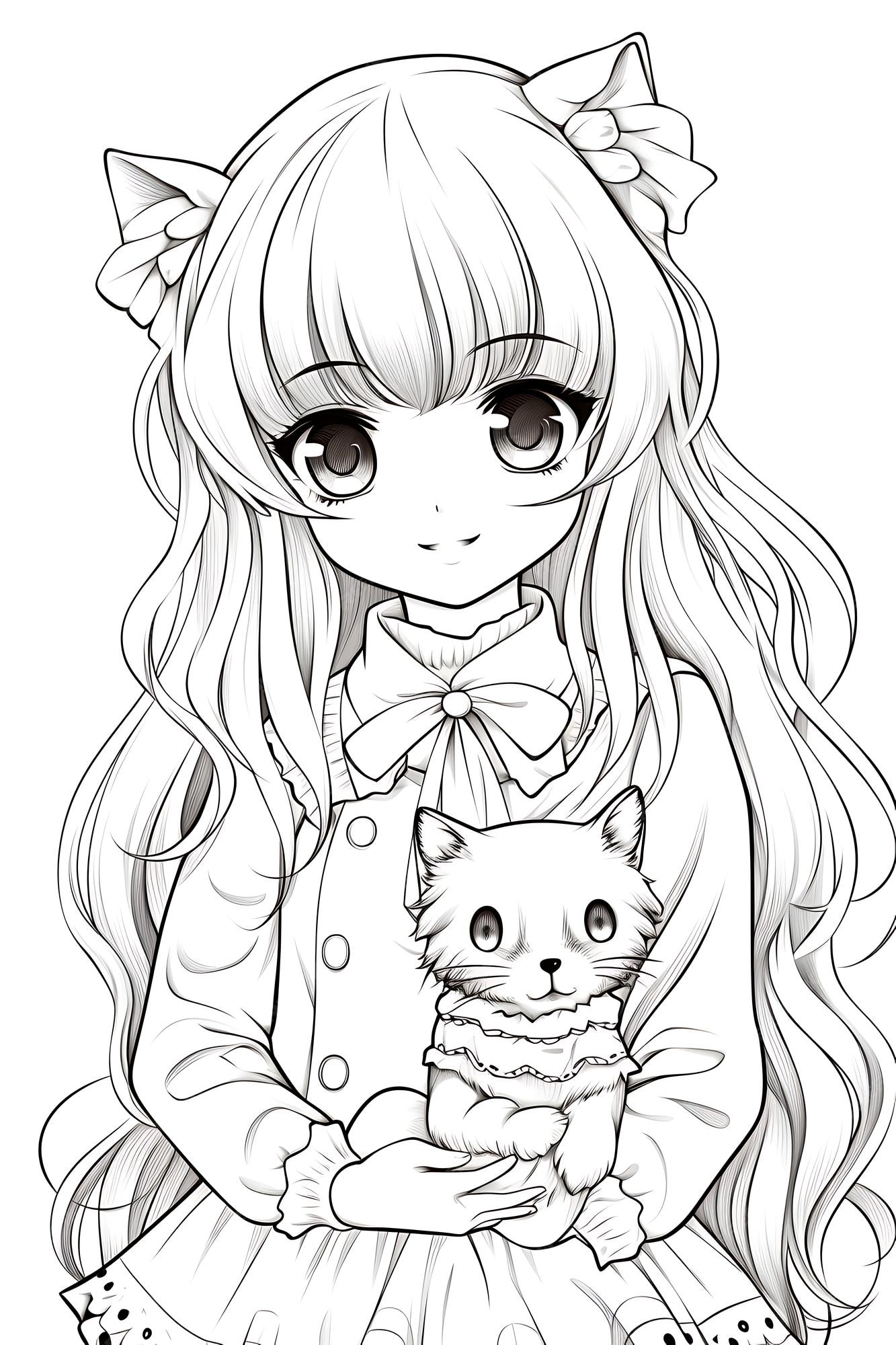 Premium vector anime coloring page
