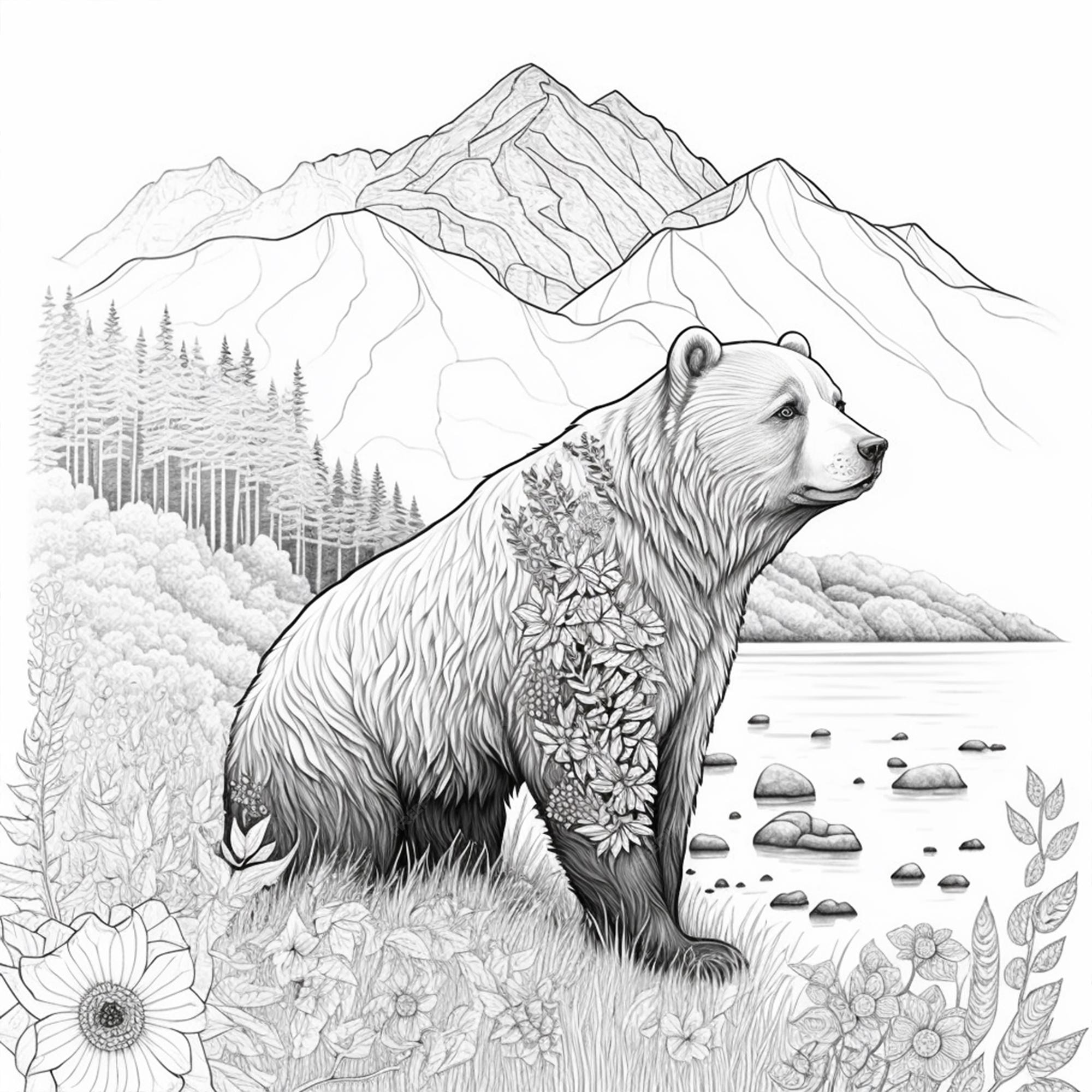 Premium photo grizzly bear coloring page black and white for coloring book