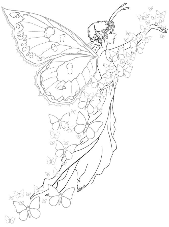 Fairy with butterflies coloring page