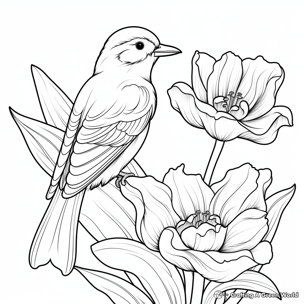 Bird and flower coloring pages