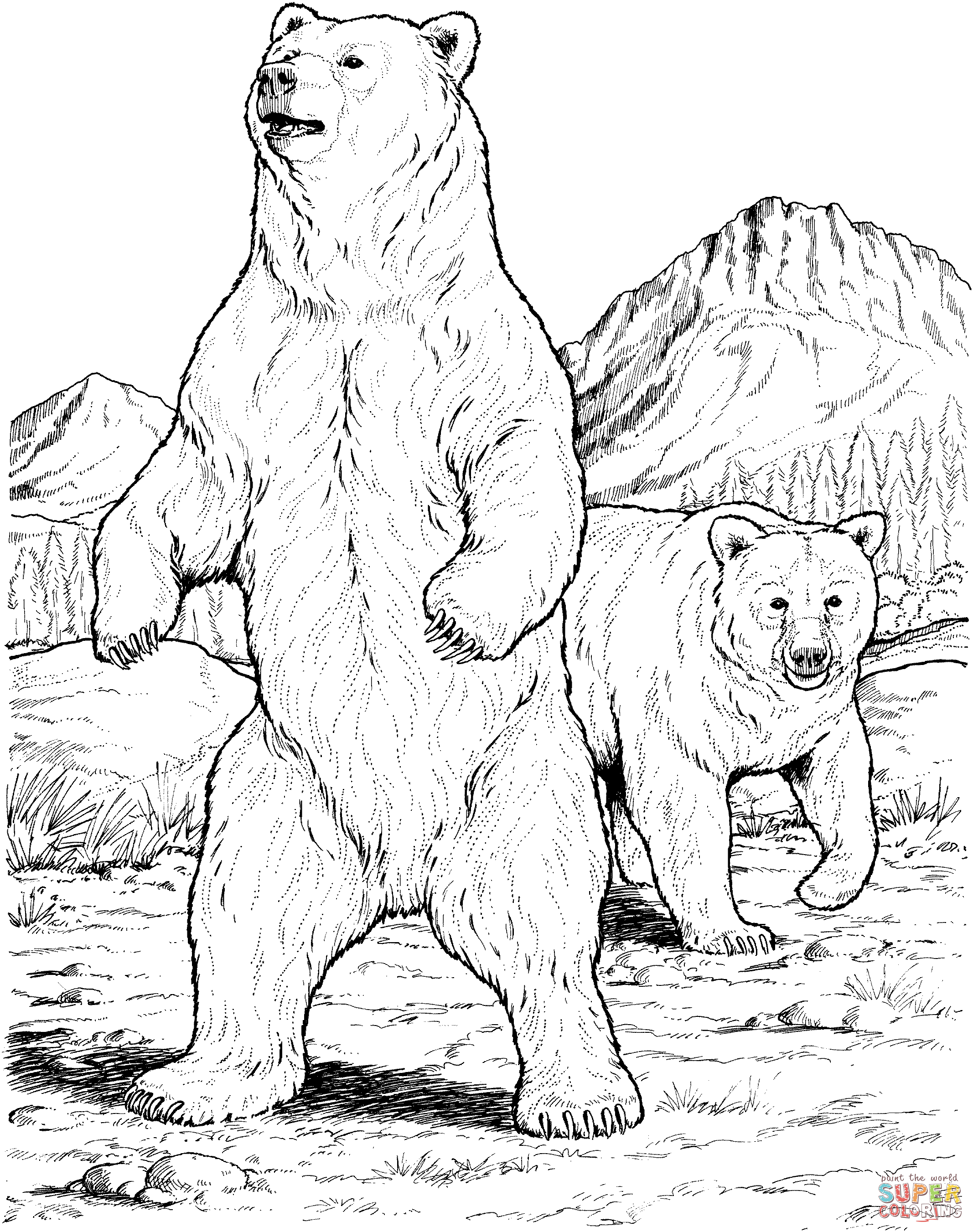 Two black bears coloring page free printable coloring pages