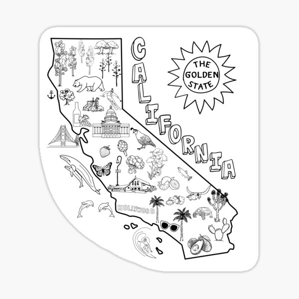 California state map with pictures sticker for sale by unhingedheather