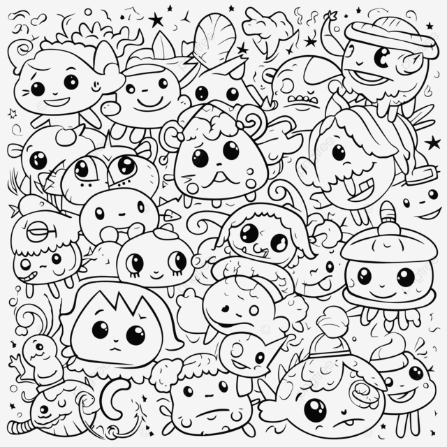All kinds of characters coloring page cute critters with cartoon polka lines on the background outline sketch drawing vector car drawing cartoon drawing wing drawing png and vector with transparent background for