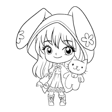Premium vector coloring pages cute girls anime manga kawaii kids