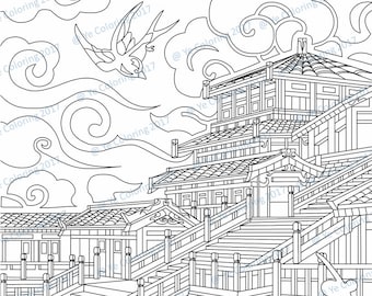 Chinese castle downloadable coloring page
