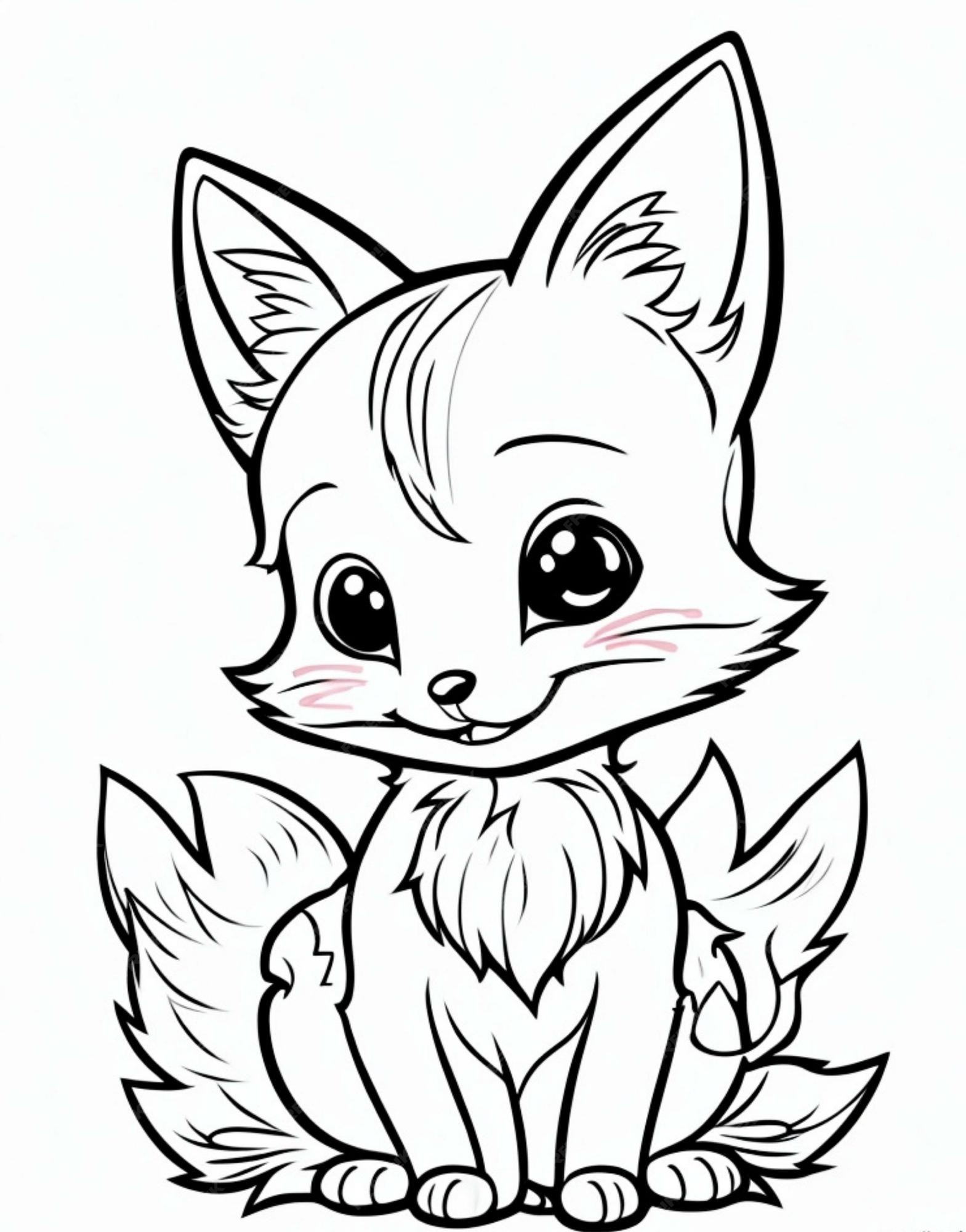 Premium vector cute fox coloring page line art