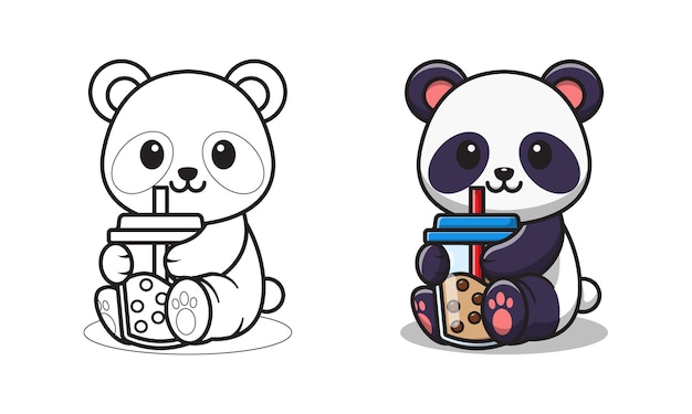 Premium vector cute panda eating pizza cartoon coloring pages for kids