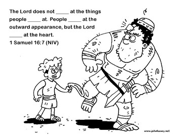 David and goliath coloring sheet and bible verse activity tpt