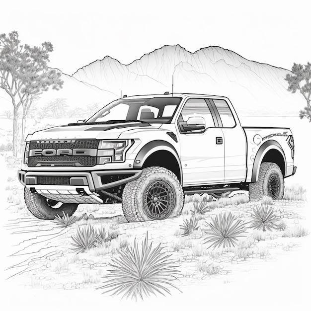 Premium photo truck coloring page black and white for coloring book