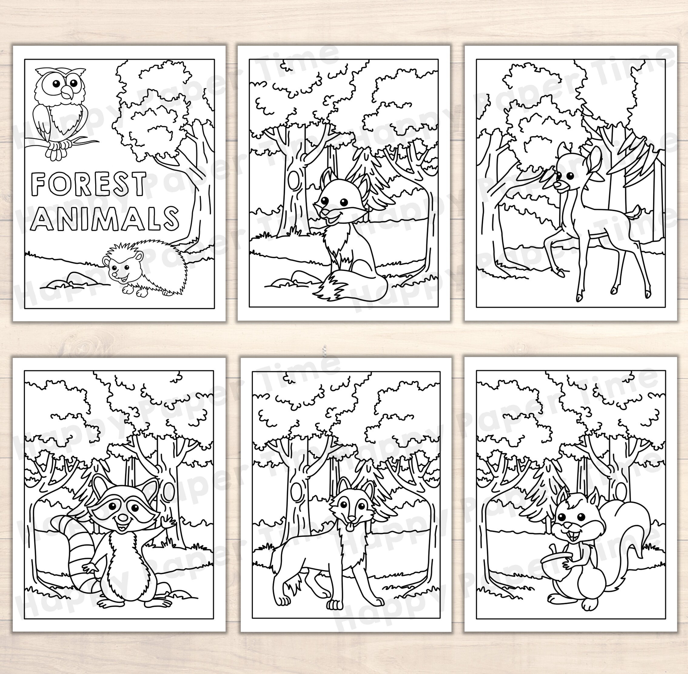 Forest animals coloring pages woodland theme printable art activity for kids forest birthday party favor pdf file instant download download now