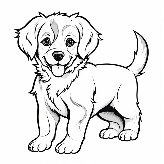 Premium ai image golden retriever puppy coloring page simple vector monochrome illustration