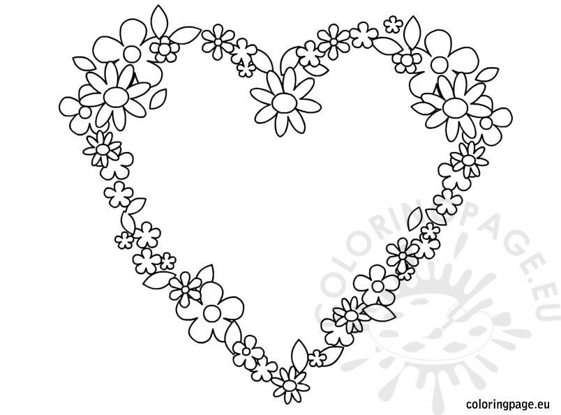 Heart flowers coloring coloring page
