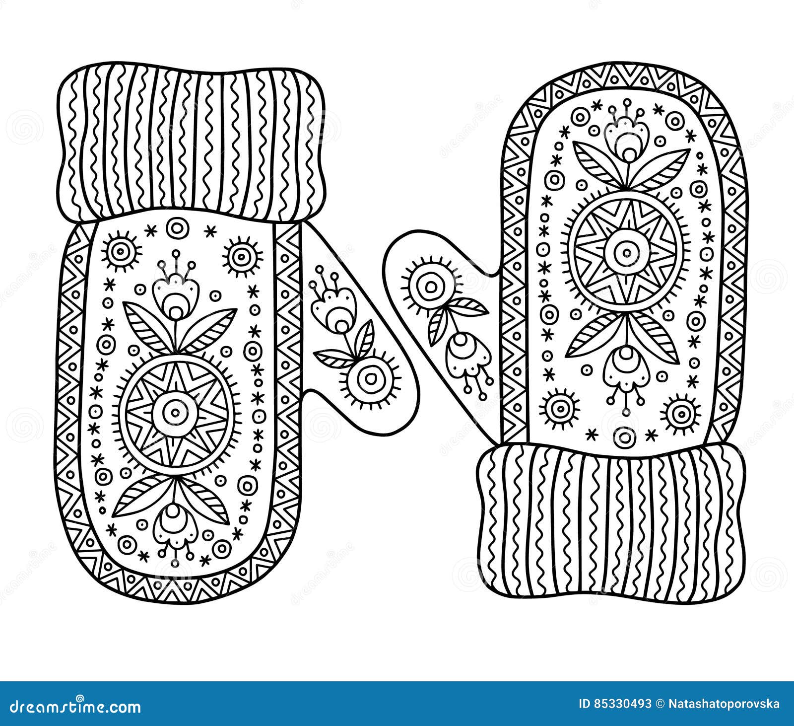 I love winter funny vector mittens vector coloring page stock vector